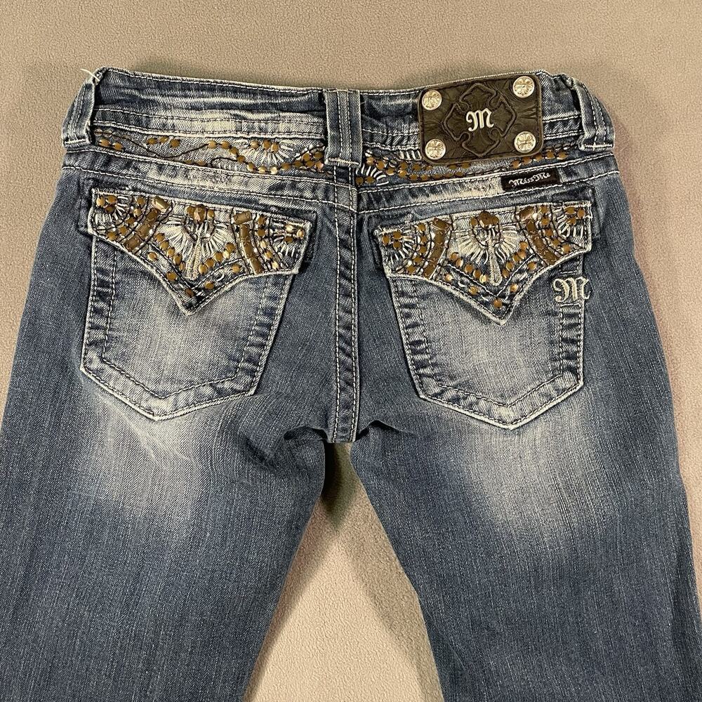 Miss Me Capri Crop Blue Jeans 27 x 16.5 Flap Pocket Bling JE5427C2 - Picture 12 of 13